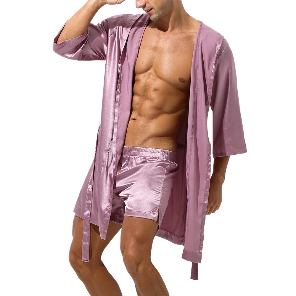 Men Hooded Robe Set Silk Satin - đánh giá và giá Men'S Grooming Lounge